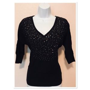 WHBM Black Embellished V-Neck Sweater Size XS